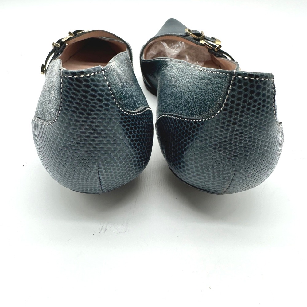 Vintage Santoni Italy Double Buckle Pointed Flats Teal Blue Pebble Leather 7.5 - Picture 7 of 10